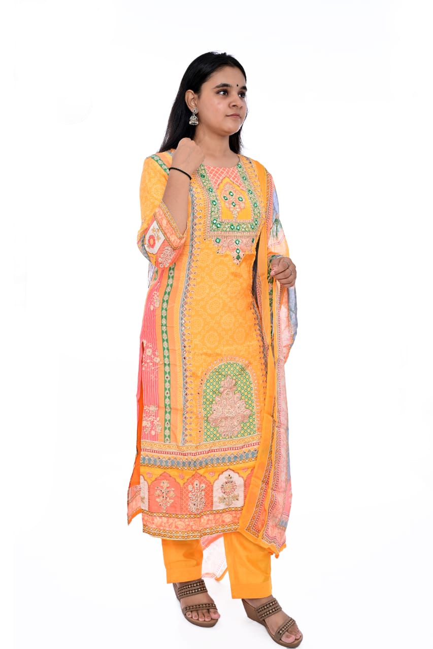 Lemon luxe Straight  dupatta suit