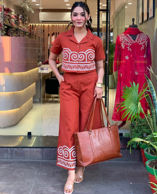 Rust colour short top co-ord set