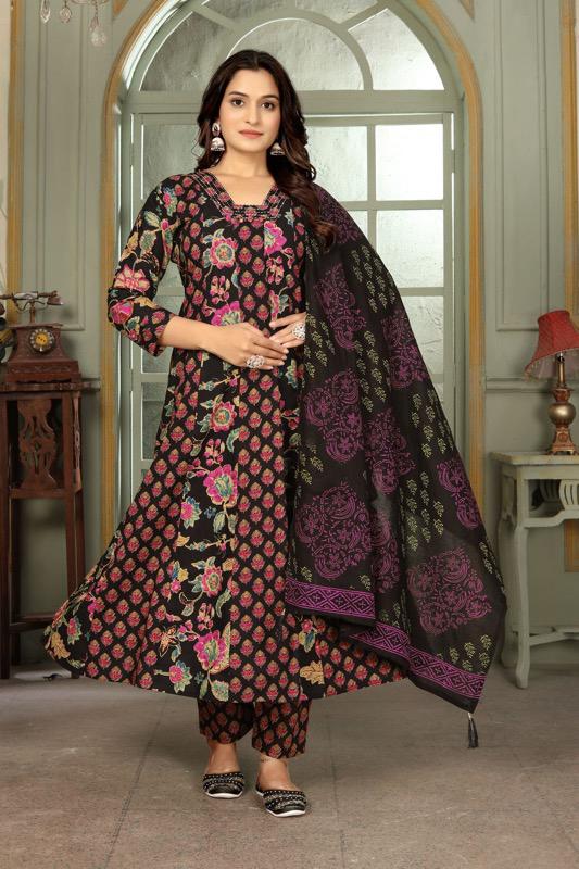 black A line top bottom with dupatta