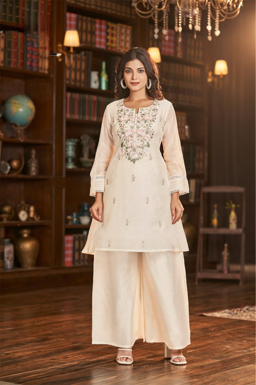 embroidery white top with plazo
