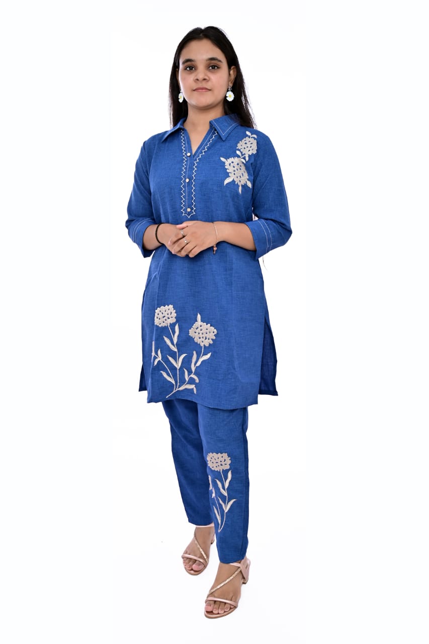 Indigo illusion with hand embroidery